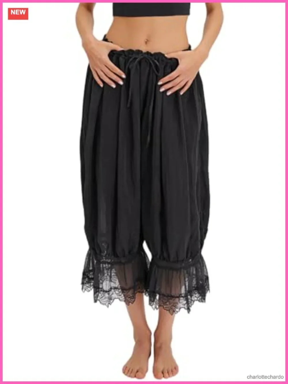 Women Ruffle Long Bloomer Y2k Lace Trim Pettipants Pantaloons Pajama Pants